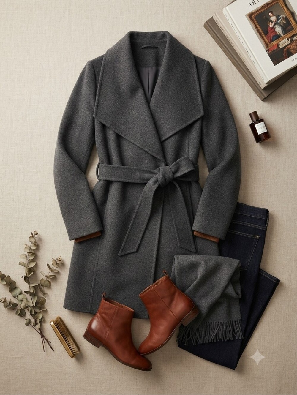 Michael Kors Charcoal Gray Wool Shawl Collar Belted Wrap Coat